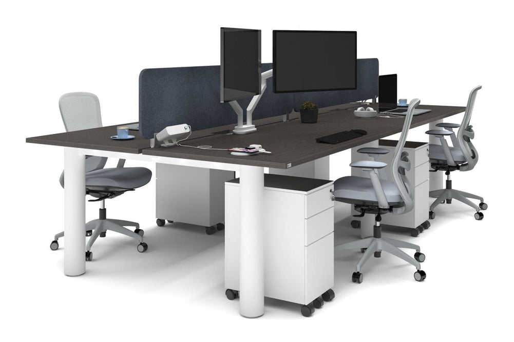 Quadro Cylinder Leg 4 Person Office Workstations [1600L x 800W with Cable Scallop]-white leg dark oak dark grey acoustic panel (400H x 1600W)