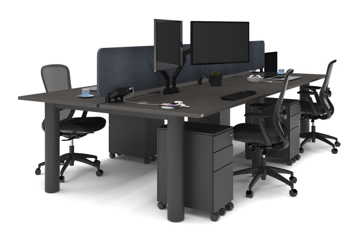 Quadro Cylinder Leg 4 Person Office Workstations [1600L x 800W with Cable Scallop] Jasonl black leg dark oak dark grey echo panel (400H x 1600W)