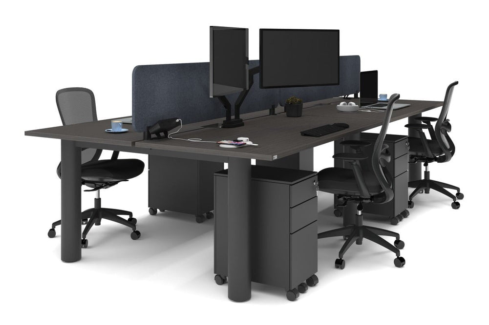 Quadro Cylinder Leg 4 Person Office Workstations [1600L x 800W with Cable Scallop]-black leg dark oak dark grey acoustic panel (400H x 1600W)