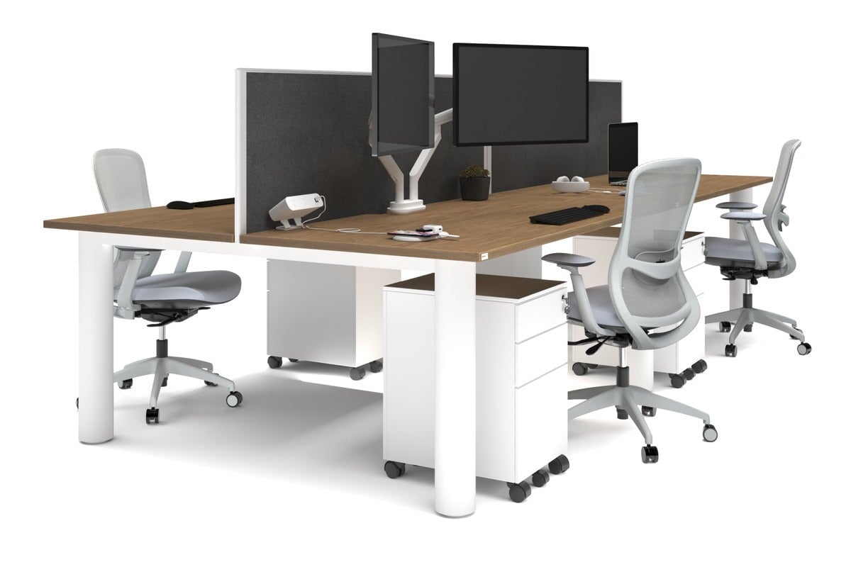 Quadro Cylinder Leg 4 Person Office Workstations [1600L x 800W with Cable Scallop] Jasonl white leg salvage oak moody charcoal (500H x 1600W)