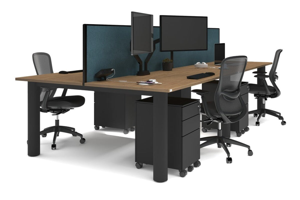 Quadro Cylinder Leg 4 Person Office Workstations [1600L x 800W with Cable Scallop]-black leg salvage oak deep blue (500H x 1600W)