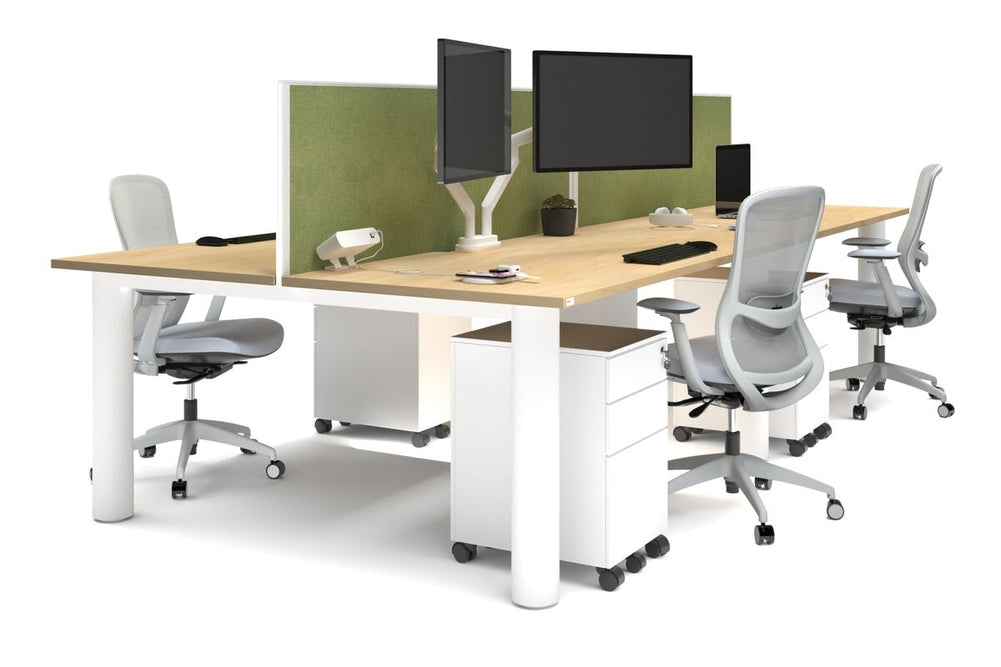 Quadro Cylinder Leg 4 Person Office Workstations [1600L x 800W with Cable Scallop]-white leg maple green moss (500H x 1600W)