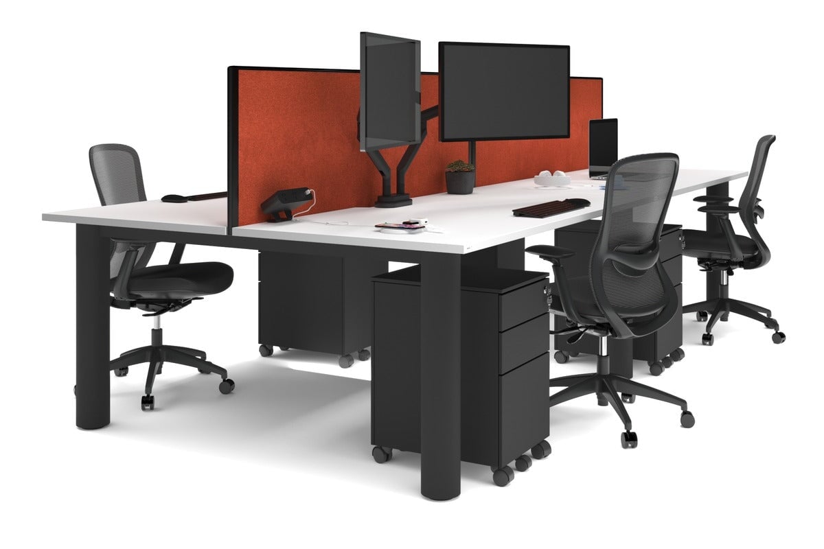 Quadro Cylinder Leg 4 Person Office Workstations [1600L x 800W with Cable Scallop] Jasonl black leg white orange squash (500H x 1600W)