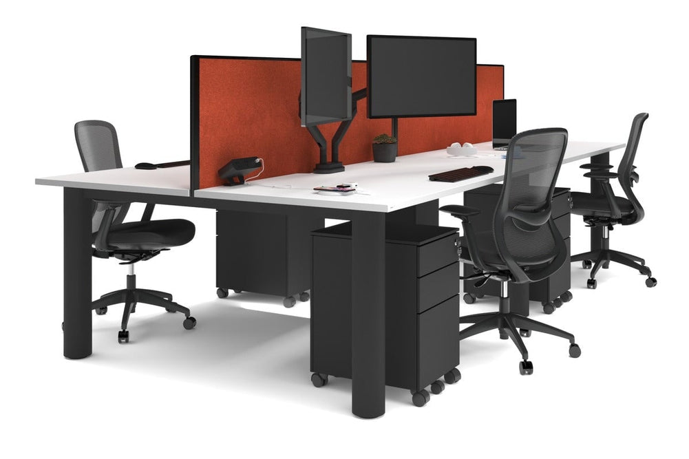Quadro Cylinder Leg 4 Person Office Workstations [1600L x 800W with Cable Scallop]-black leg white orange squash (500H x 1600W)