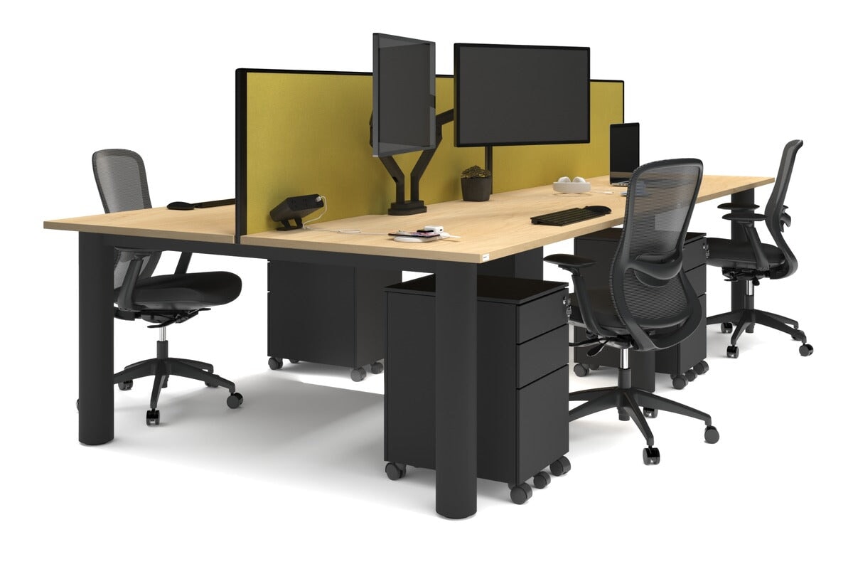 Quadro Cylinder Leg 4 Person Office Workstations [1600L x 800W with Cable Scallop] Jasonl black leg maple mustard yellow (500H x 1600W)