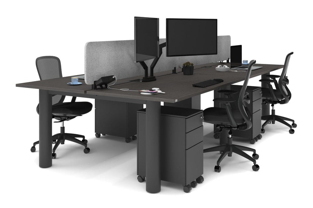 Quadro Cylinder Leg 4 Person Office Workstations [1600L x 800W with Cable Scallop]-black leg dark oak light grey acoustic panel (400H x 1600W)