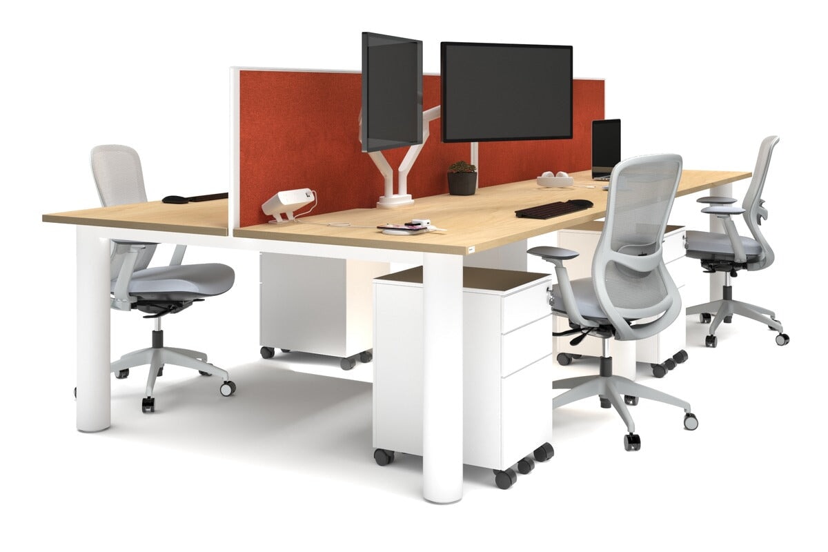 Quadro Cylinder Leg 4 Person Office Workstations [1600L x 800W with Cable Scallop] Jasonl white leg maple orange squash (500H x 1600W)
