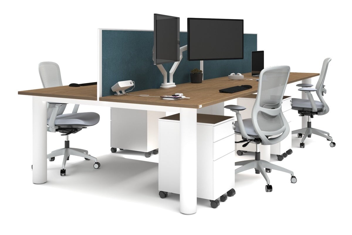 Quadro Cylinder Leg 4 Person Office Workstations [1600L x 800W with Cable Scallop] Jasonl white leg salvage oak deep blue (500H x 1600W)