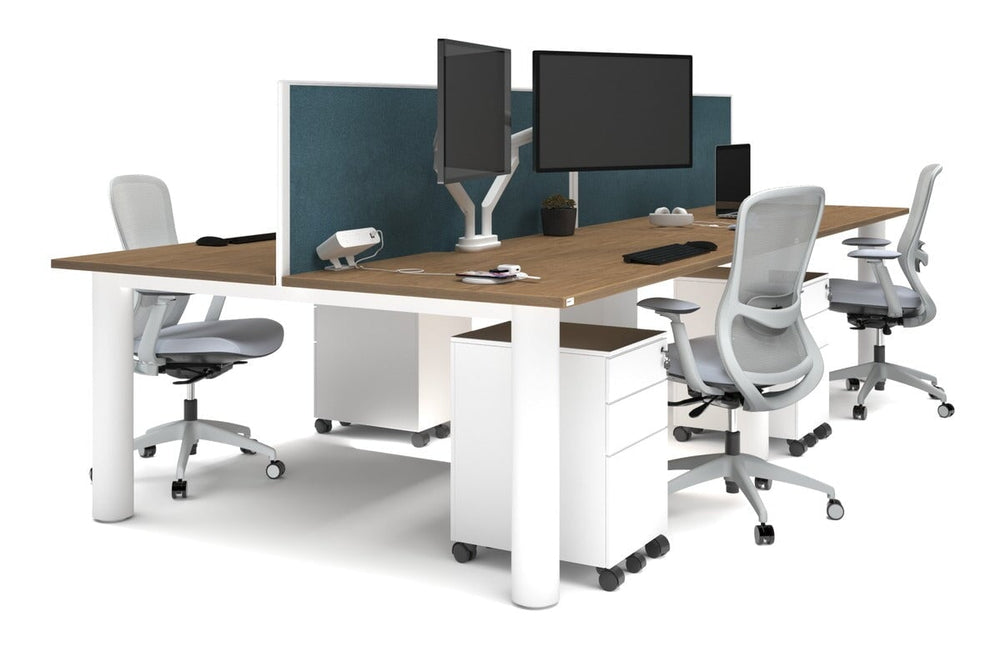 Quadro Cylinder Leg 4 Person Office Workstations [1600L x 800W with Cable Scallop]-white leg salvage oak deep blue (500H x 1600W)