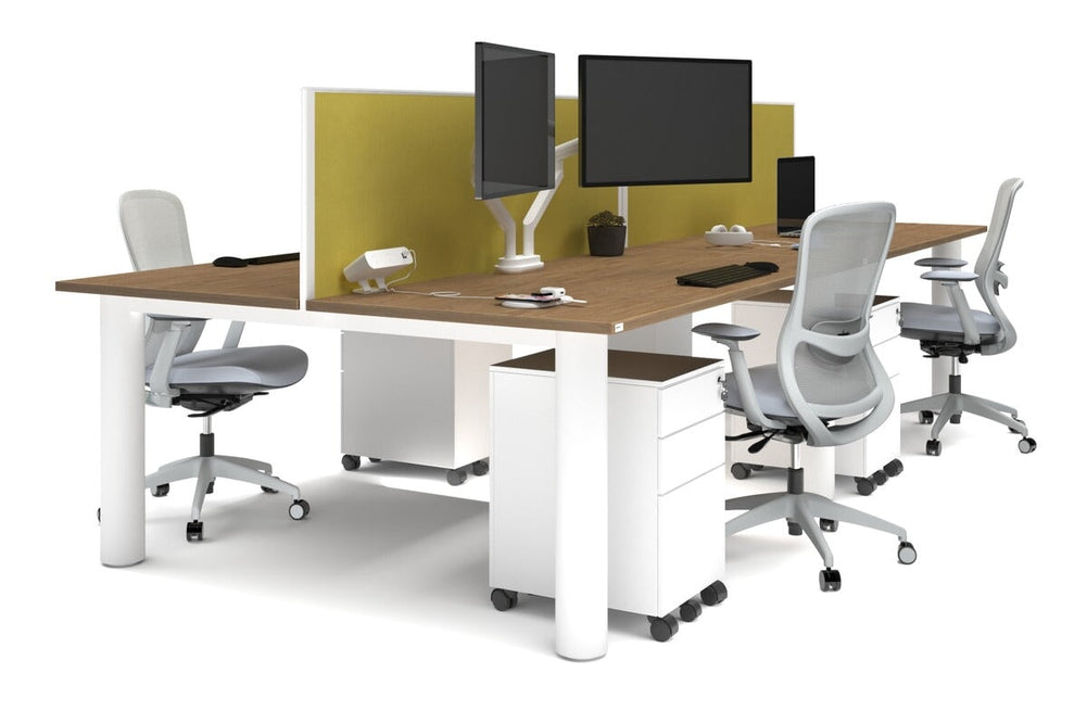 Quadro Cylinder Leg 4 Person Office Workstations [1600L x 800W with Cable Scallop]-white leg salvage oak mustard yellow (500H x 1600W)
