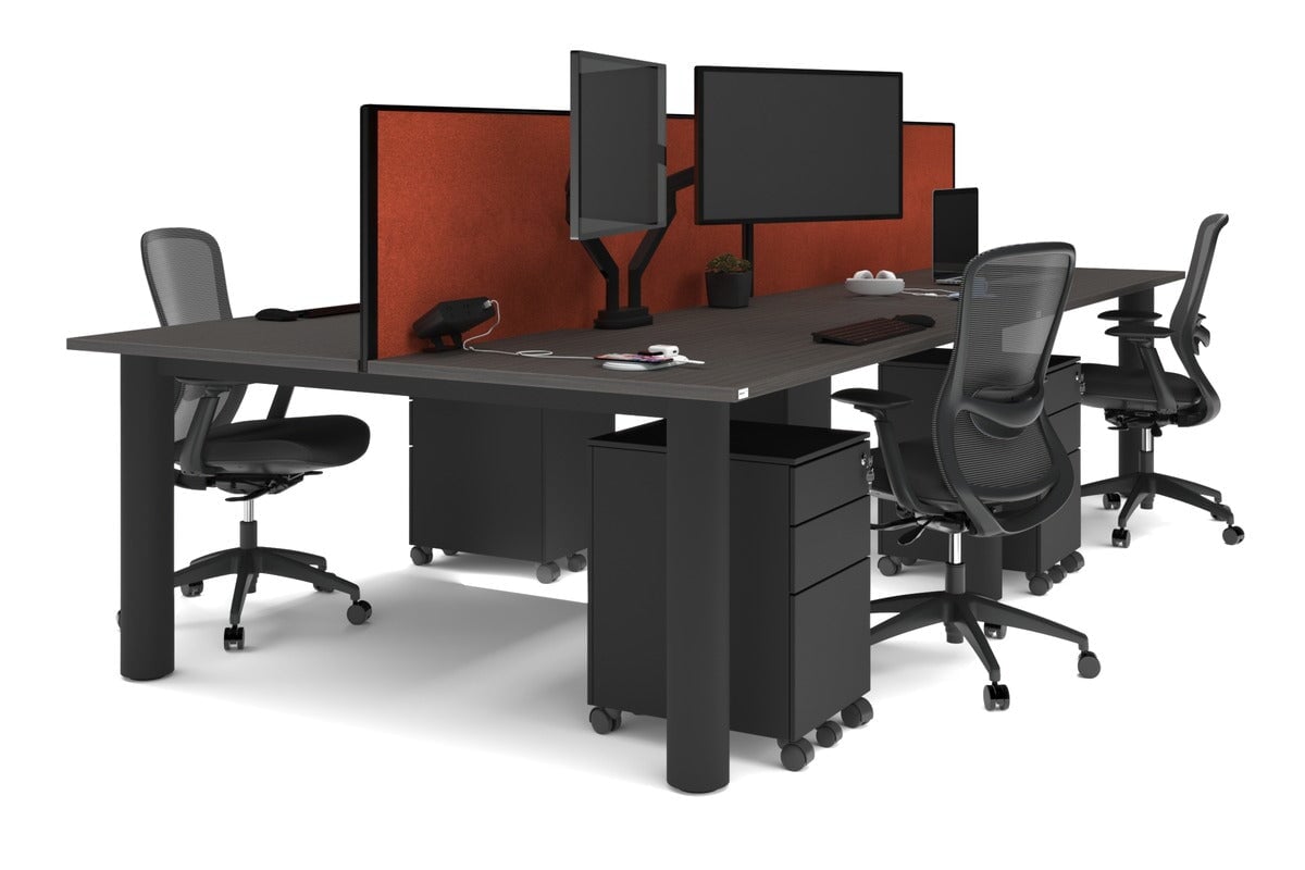 Quadro Cylinder Leg 4 Person Office Workstations [1600L x 800W with Cable Scallop] Jasonl black leg dark oak orange squash (500H x 1600W)