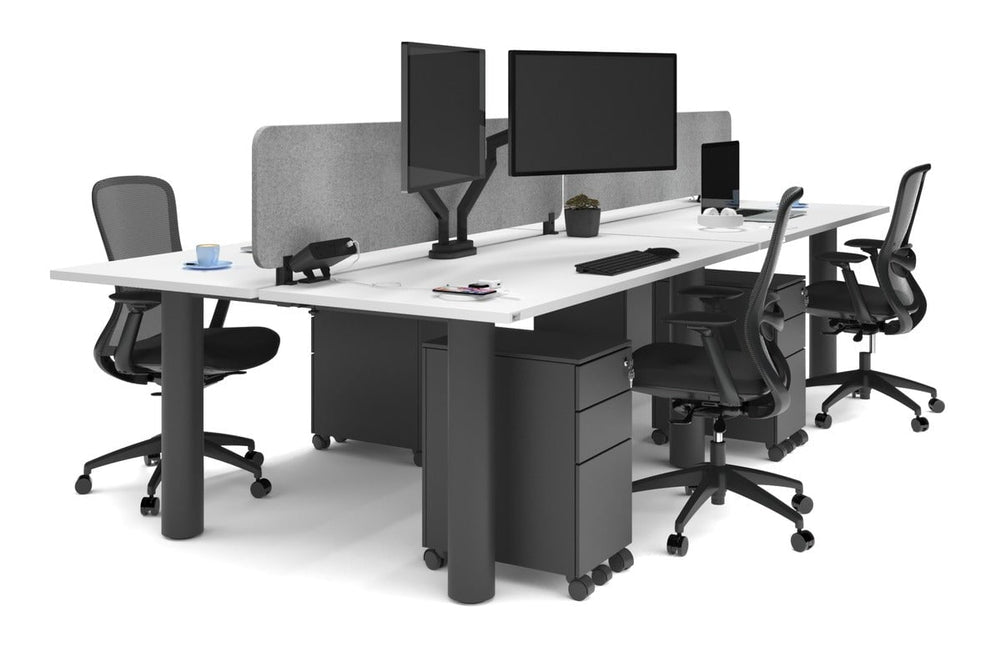 Quadro Cylinder Leg 4 Person Office Workstations [1800L x 700W]-black leg white light grey acoustic panel (400H x 1600W)