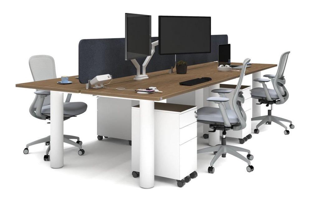 Quadro Cylinder Leg 4 Person Office Workstations [1800L x 700W]-white leg salvage oak dark grey acoustic panel (400H x 1600W)