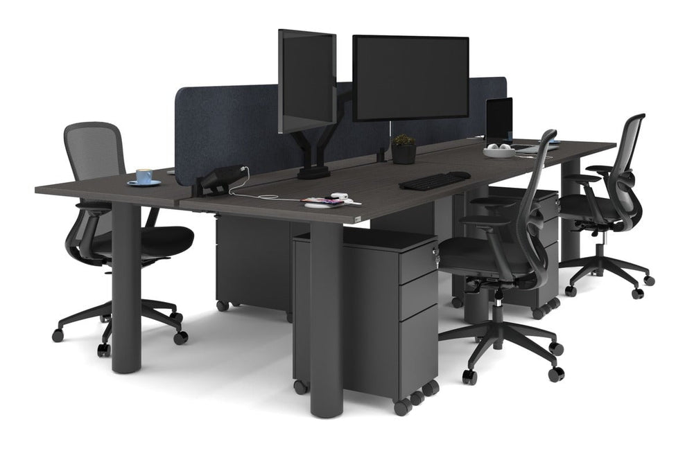 Quadro Cylinder Leg 4 Person Office Workstations [1800L x 700W]-black leg dark oak dark grey acoustic panel (400H x 1600W)