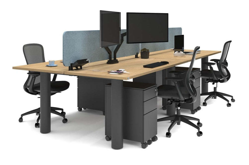 Quadro Cylinder Leg 4 Person Office Workstations [1800L x 700W]-black leg maple blue acoustic panel (400H x 1600W)