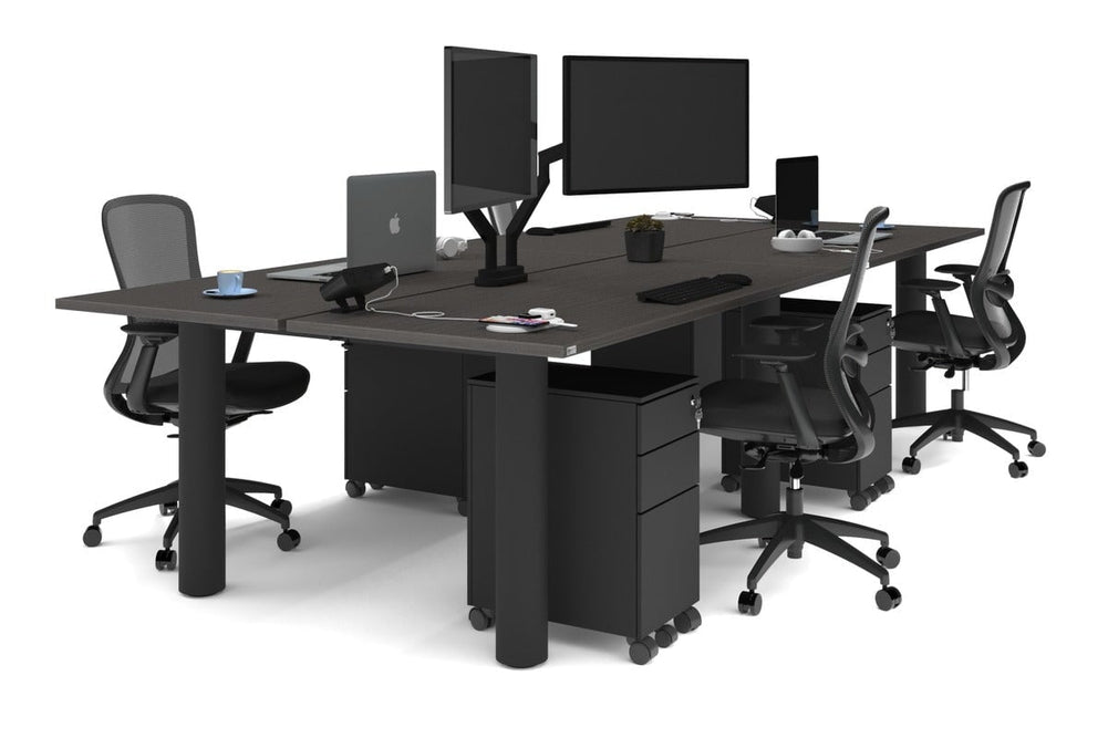 Quadro Cylinder Leg 4 Person Office Workstations [1800L x 700W]-black leg dark oak none