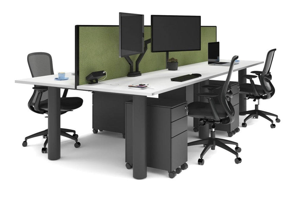 Quadro Cylinder Leg 4 Person Office Workstations [1800L x 700W]-black leg white green moss (500H x 1800W)