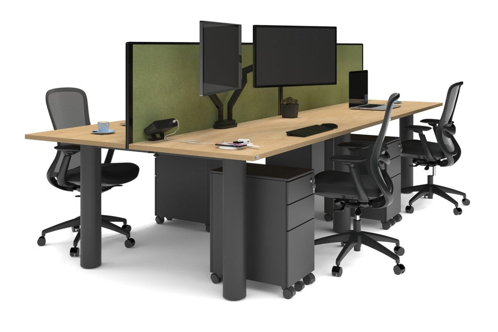 Quadro Cylinder Leg 4 Person Office Workstations [1800L x 700W]-black leg maple green moss (500H x 1800W)