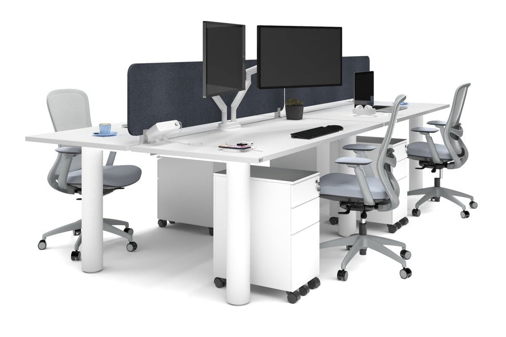 Quadro Cylinder Leg 4 Person Office Workstations [1800L x 700W]-white leg white dark grey acoustic panel (400H x 1600W)