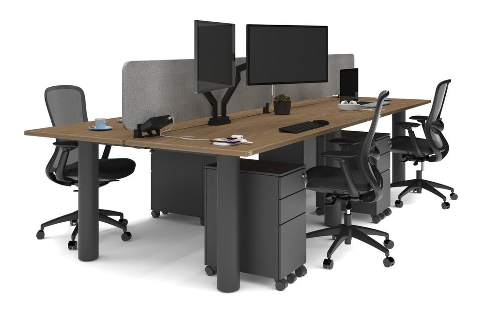 Quadro Cylinder Leg 4 Person Office Workstations [1800L x 700W]-black leg salvage oak light grey acoustic panel (400H x 1600W)