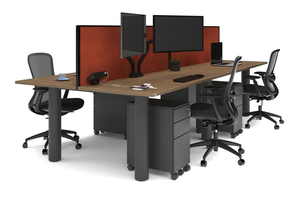 Quadro Cylinder Leg 4 Person Office Workstations [1800L x 700W]-black leg salvage oak orange squash (500H x 1800W)