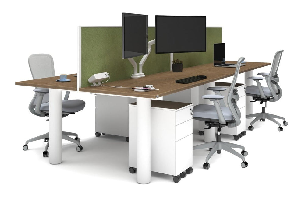 Quadro Cylinder Leg 4 Person Office Workstations [1800L x 700W]-white leg salvage oak green moss (500H x 1800W)