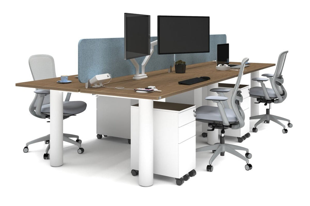 Quadro Cylinder Leg 4 Person Office Workstations [1800L x 700W]-white leg salvage oak blue acoustic panel (400H x 1600W)