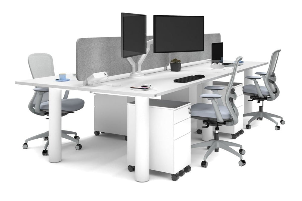 Quadro Cylinder Leg 4 Person Office Workstations [1800L x 700W]-white leg white light grey acoustic panel (400H x 1600W)