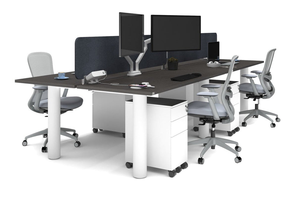Quadro Cylinder Leg 4 Person Office Workstations [1800L x 700W]-white leg dark oak dark grey acoustic panel (400H x 1600W)