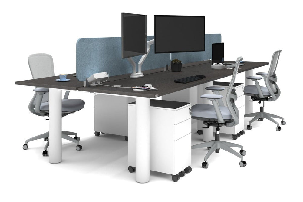 Quadro Cylinder Leg 4 Person Office Workstations [1800L x 700W]-white leg dark oak blue acoustic panel (400H x 1600W)