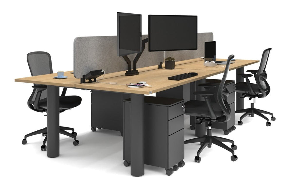 Quadro Cylinder Leg 4 Person Office Workstations [1800L x 700W]-black leg maple light grey acoustic panel (400H x 1600W)