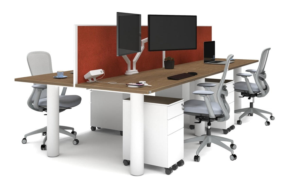Quadro Cylinder Leg 4 Person Office Workstations [1800L x 700W]-white leg salvage oak orange squash (500H x 1800W)