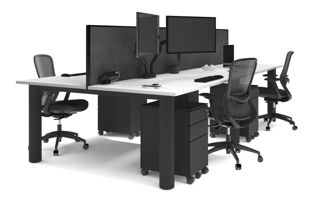 Quadro Cylinder Leg 4 Person Office Workstations [1800L x 800W with Cable Scallop]-black leg white moody charcoal (500H x 1800W)