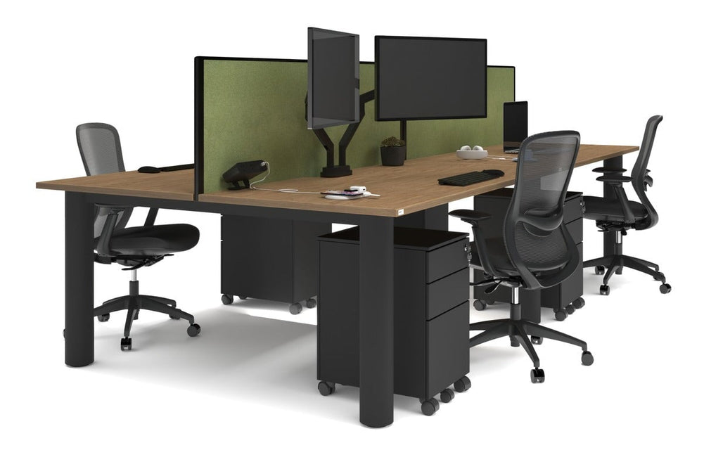 Quadro Cylinder Leg 4 Person Office Workstations [1800L x 800W with Cable Scallop]-black leg salvage oak green moss (500H x 1800W)