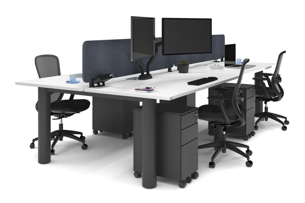 Quadro Cylinder Leg 4 Person Office Workstations [1800L x 800W with Cable Scallop]-black leg white dark grey acoustic panel (400H x 1600W)