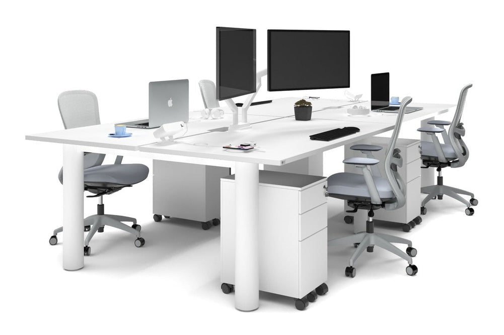 Quadro Cylinder Leg 4 Person Office Workstations [1800L x 800W with Cable Scallop]-white leg white none