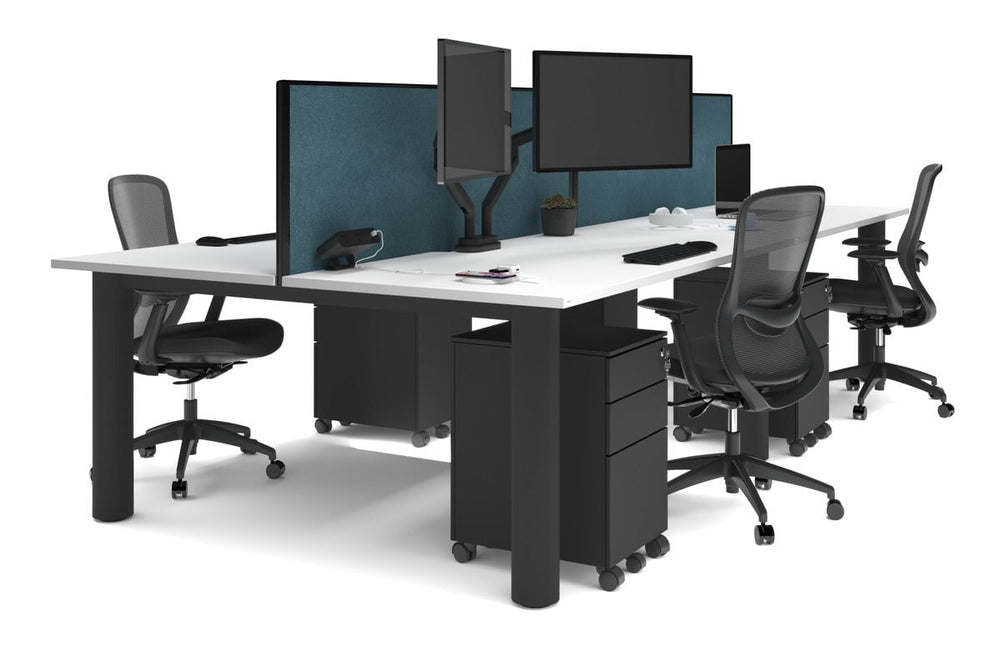 Quadro Cylinder Leg 4 Person Office Workstations [1800L x 800W with Cable Scallop]-black leg white deep blue (500H x 1800W)