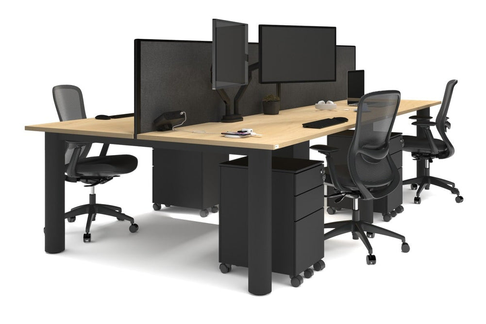 Quadro Cylinder Leg 4 Person Office Workstations [1800L x 800W with Cable Scallop]-black leg maple moody charcoal (500H x 1800W)