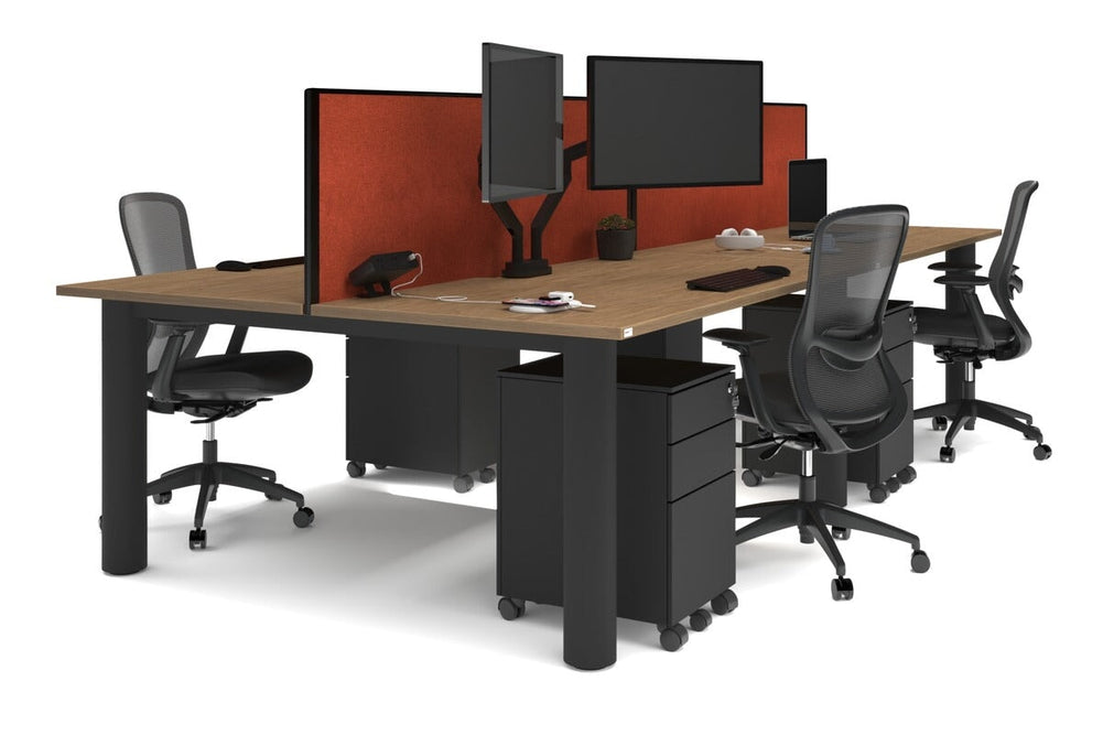 Quadro Cylinder Leg 4 Person Office Workstations [1800L x 800W with Cable Scallop]-black leg salvage oak orange squash (500H x 1800W)