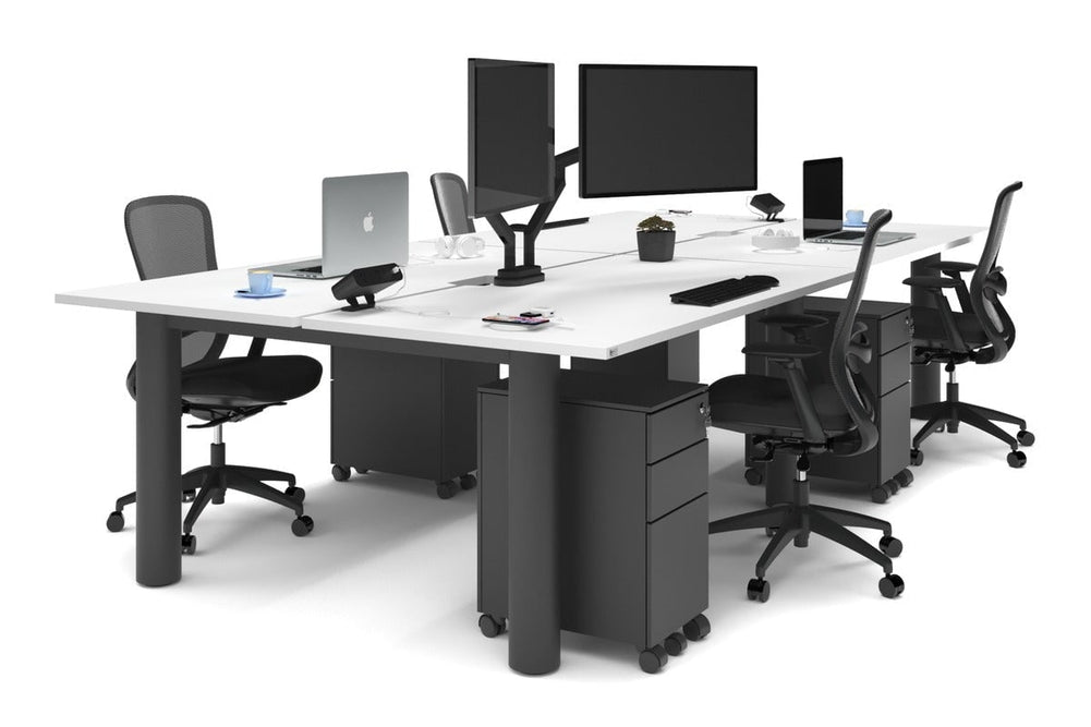 Quadro Cylinder Leg 4 Person Office Workstations [1800L x 800W with Cable Scallop]-black leg white none