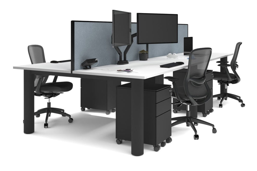 Quadro Cylinder Leg 4 Person Office Workstations [1800L x 800W with Cable Scallop]-black leg white cool grey (500H x 1800W)