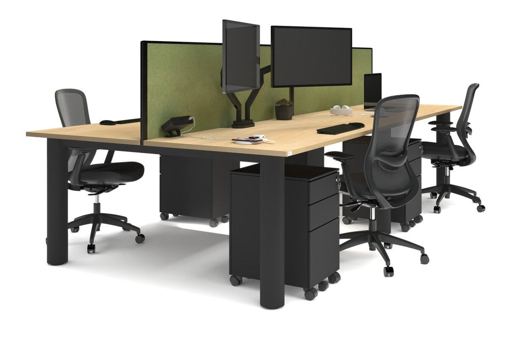 Quadro Cylinder Leg 4 Person Office Workstations [1800L x 800W with Cable Scallop]-black leg maple green moss (500H x 1800W)