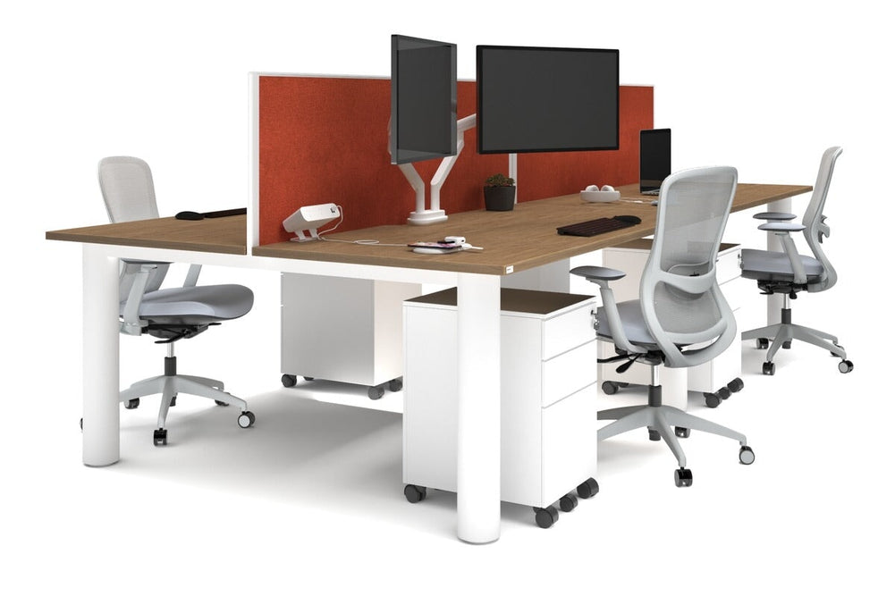 Quadro Cylinder Leg 4 Person Office Workstations [1800L x 800W with Cable Scallop]-white leg salvage oak orange squash (500H x 1800W)