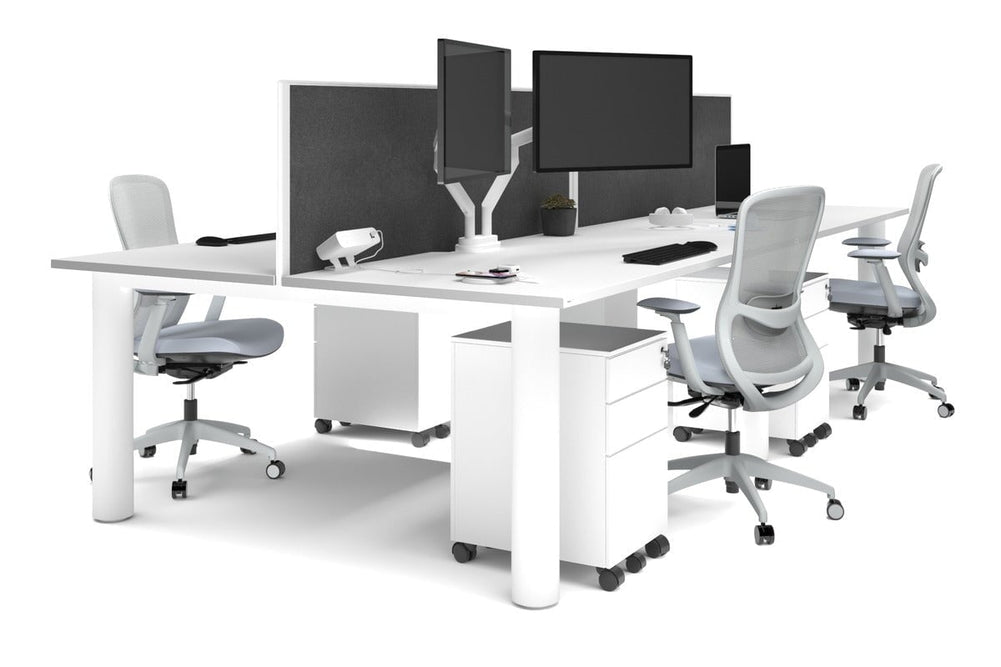 Quadro Cylinder Leg 4 Person Office Workstations [1800L x 800W with Cable Scallop]-white leg white moody charcoal (500H x 1800W)