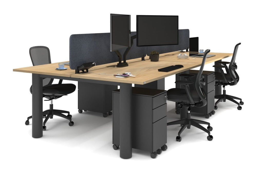 Quadro Cylinder Leg 4 Person Office Workstations [1800L x 800W with Cable Scallop]-black leg maple dark grey acoustic panel (400H x 1600W)