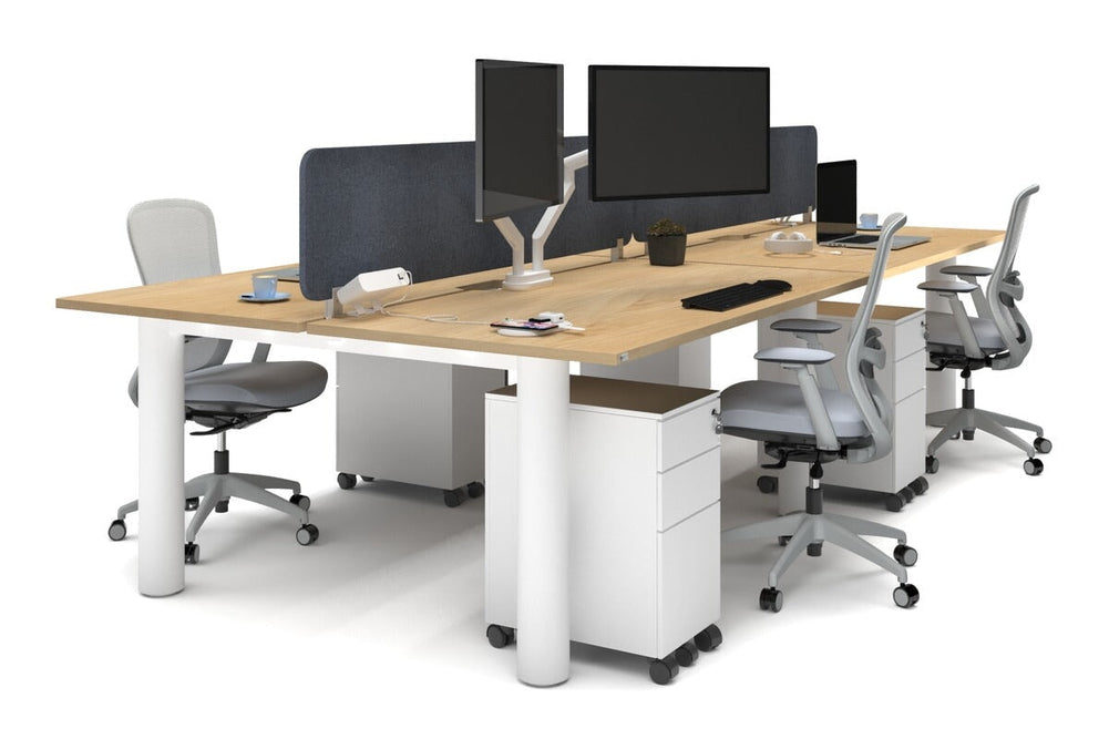 Quadro Cylinder Leg 4 Person Office Workstations [1800L x 800W with Cable Scallop]-white leg maple dark grey acoustic panel (400H x 1600W)