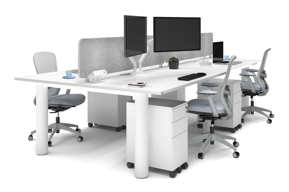 Quadro Cylinder Leg 4 Person Office Workstations [1800L x 800W with Cable Scallop]-white leg white light grey acoustic panel (400H x 1600W)