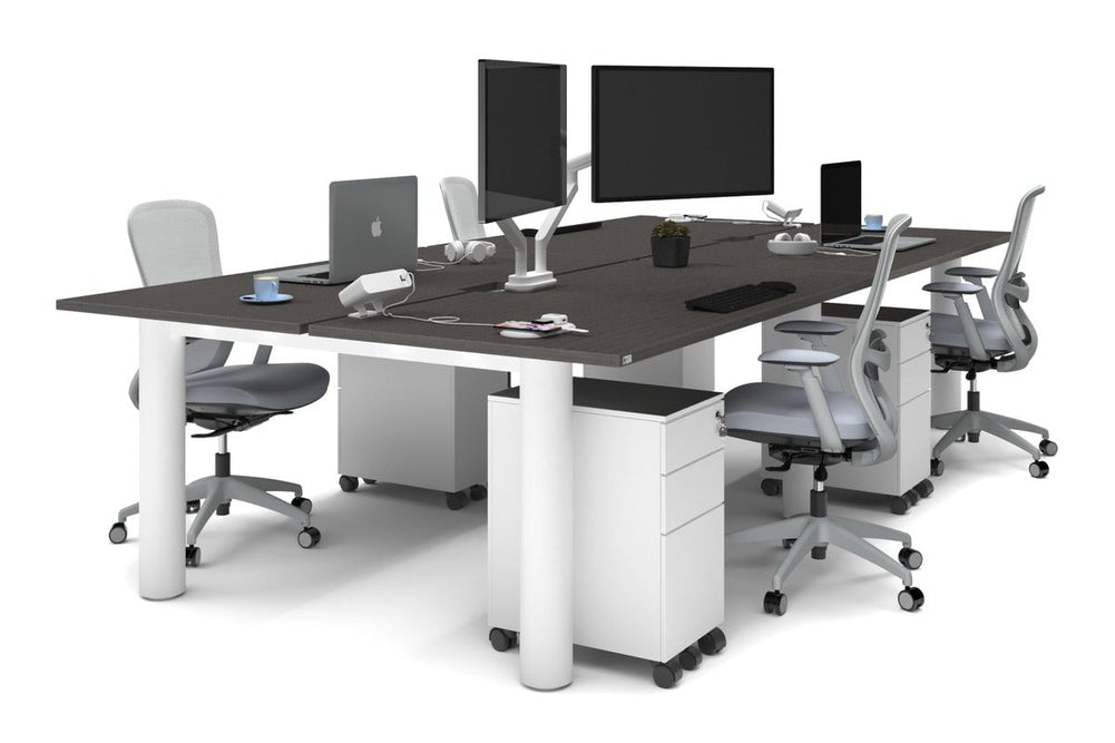 Quadro Cylinder Leg 4 Person Office Workstations [1800L x 800W with Cable Scallop]-white leg dark oak none