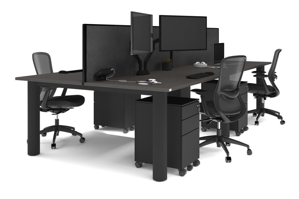 Quadro Cylinder Leg 4 Person Office Workstations [1800L x 800W with Cable Scallop]-black leg dark oak moody charcoal (500H x 1800W)
