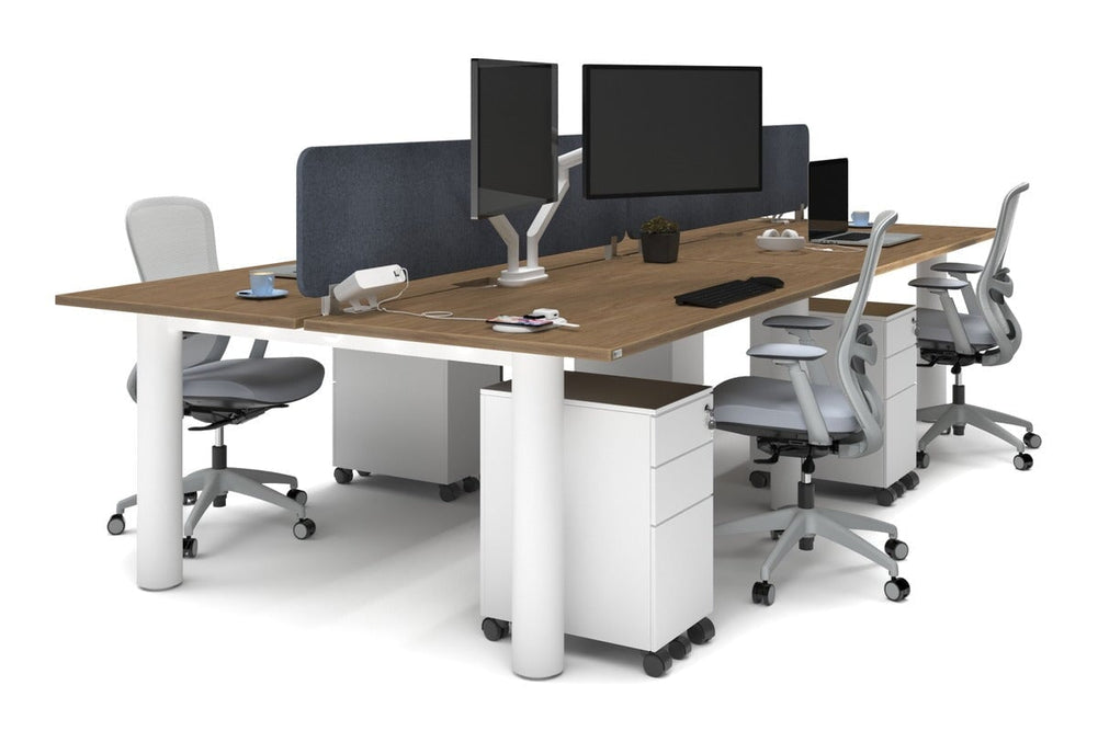 Quadro Cylinder Leg 4 Person Office Workstations [1800L x 800W with Cable Scallop]-white leg salvage oak dark grey acoustic panel (400H x 1600W)